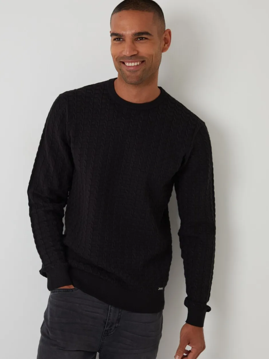 Gebreide Kleding*Threadbare - - Kabelgebreide trui met ronde hals Zwart