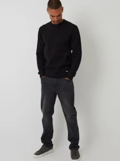 Gebreide Kleding*Threadbare - - Kabelgebreide trui met ronde hals Zwart