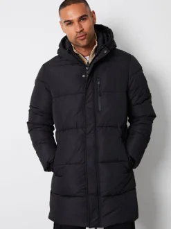 Jassen En Jacks*Threadbare - - Regenbestendige lange gewatteerde jas met capuchon Zwart