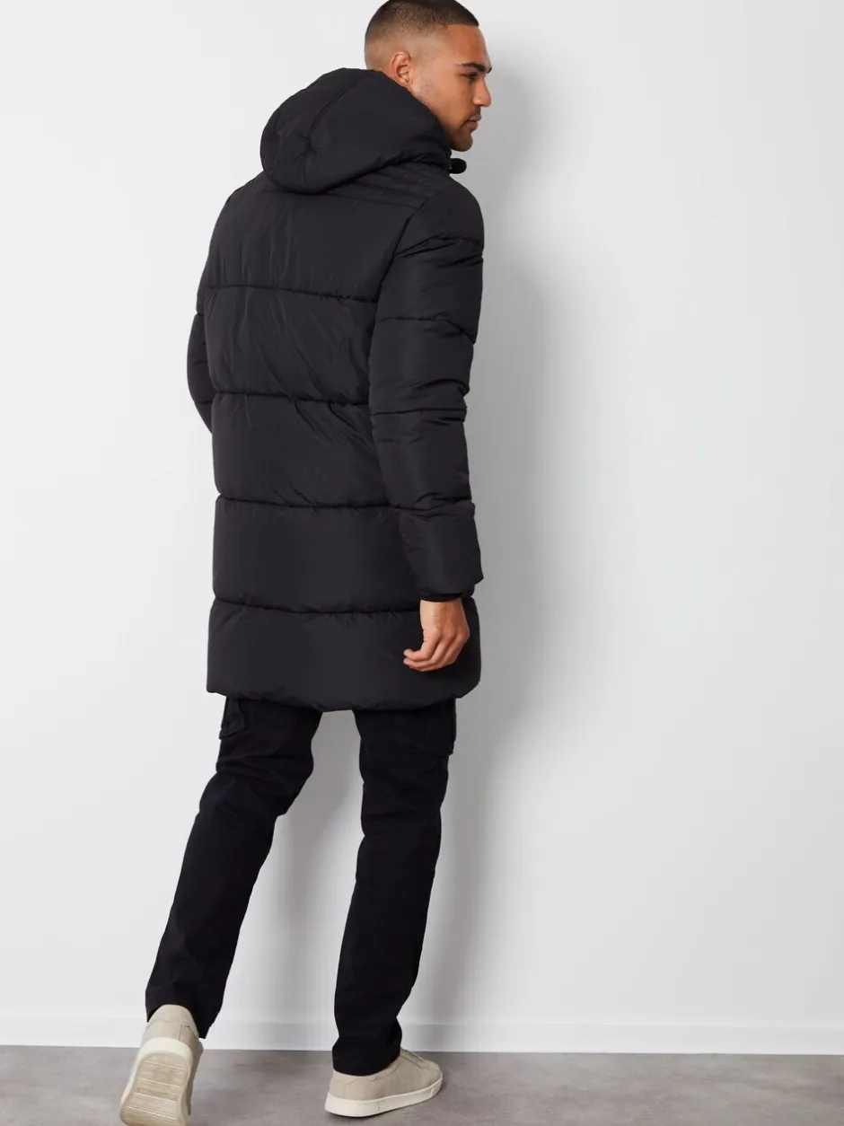 Jassen En Jacks*Threadbare - - Regenbestendige lange gewatteerde jas met capuchon Zwart