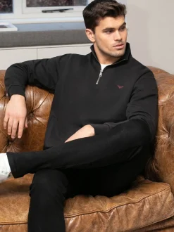 Sweaters En Hoody´S|Sweaters En Hoody´S|Threadbare Zwart - - Sweatshirt met korte rits aan de hals