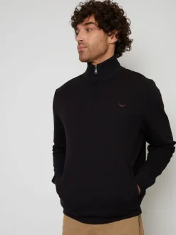 Sweaters En Hoody´S|Sweaters En Hoody´S|Threadbare Zwart - - Sweatshirt met korte rits aan de hals