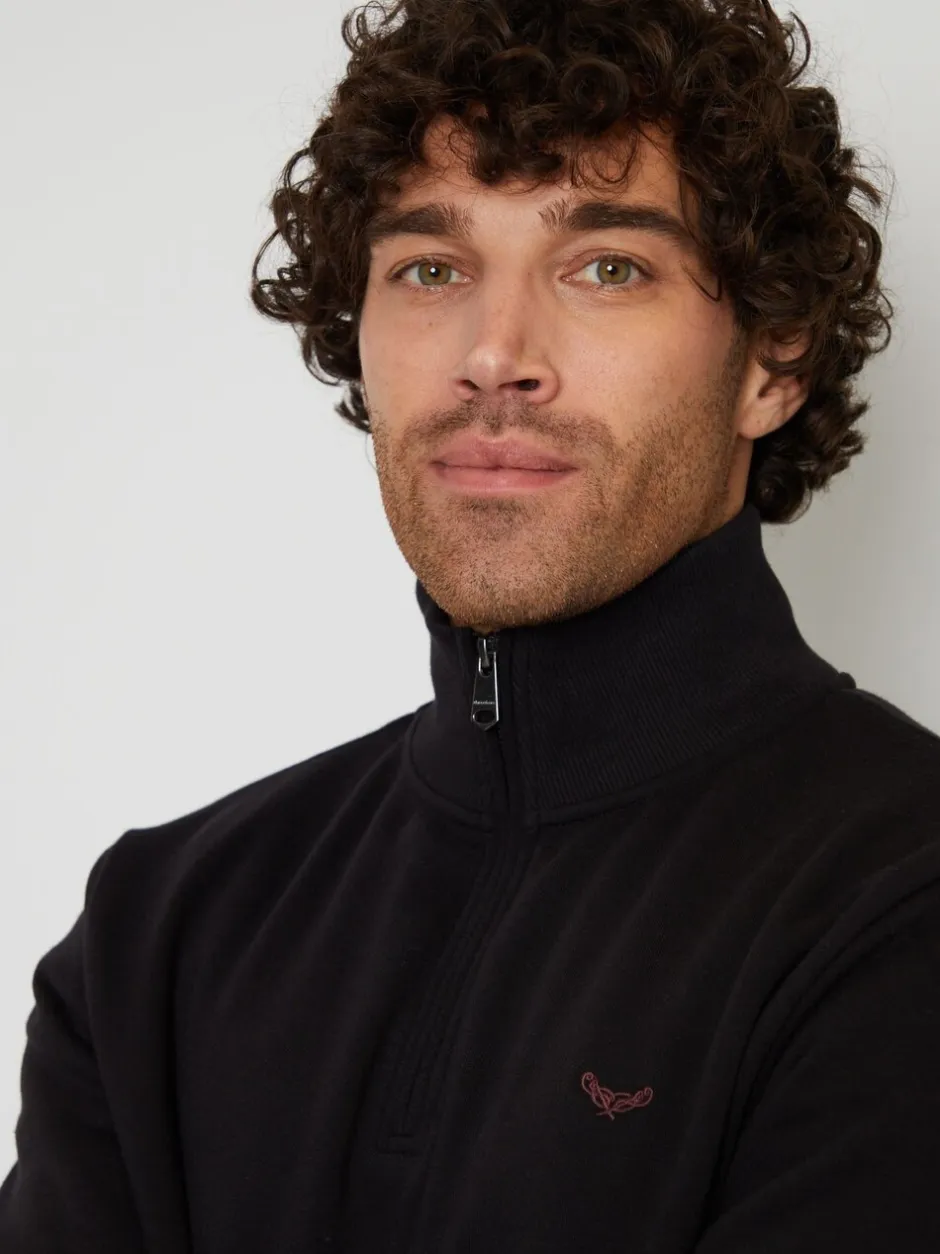 Sweaters En Hoody´S|Sweaters En Hoody´S|Threadbare Zwart - - Sweatshirt met korte rits aan de hals