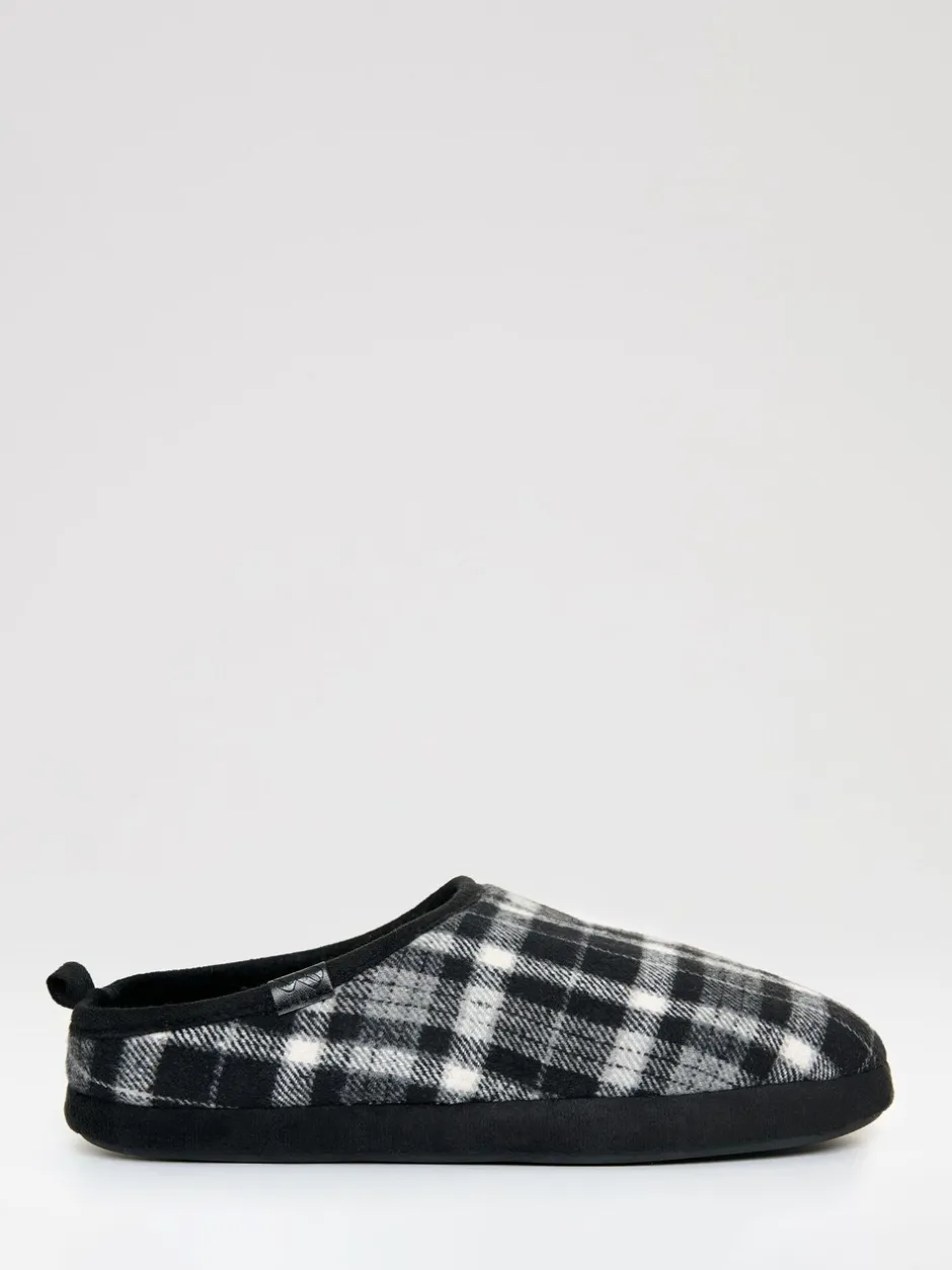 Pantoffels*Threadbare - Check Faux Fur Lined Mule Slippers Zwart