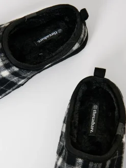 Pantoffels*Threadbare - Check Faux Fur Lined Mule Slippers Zwart