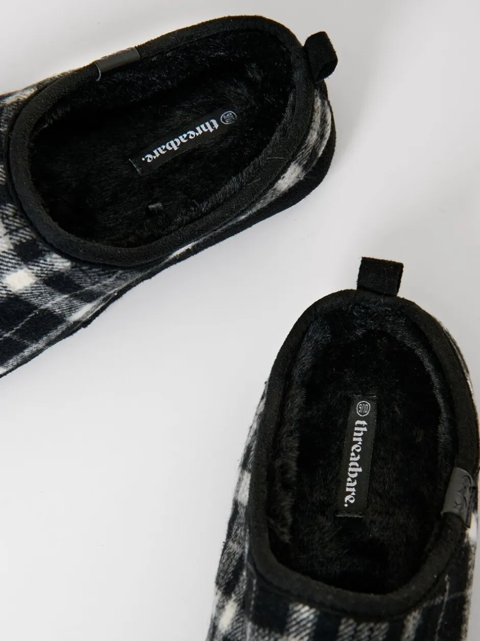 Pantoffels*Threadbare - Check Faux Fur Lined Mule Slippers Zwart