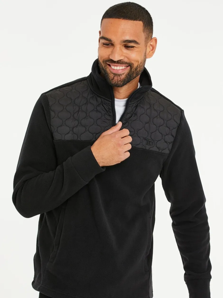 Sweaters En Hoody´S|Sweaters En Hoody´S*Threadbare - doorgestikt fleece sweatshirt met kwartrits Zwart