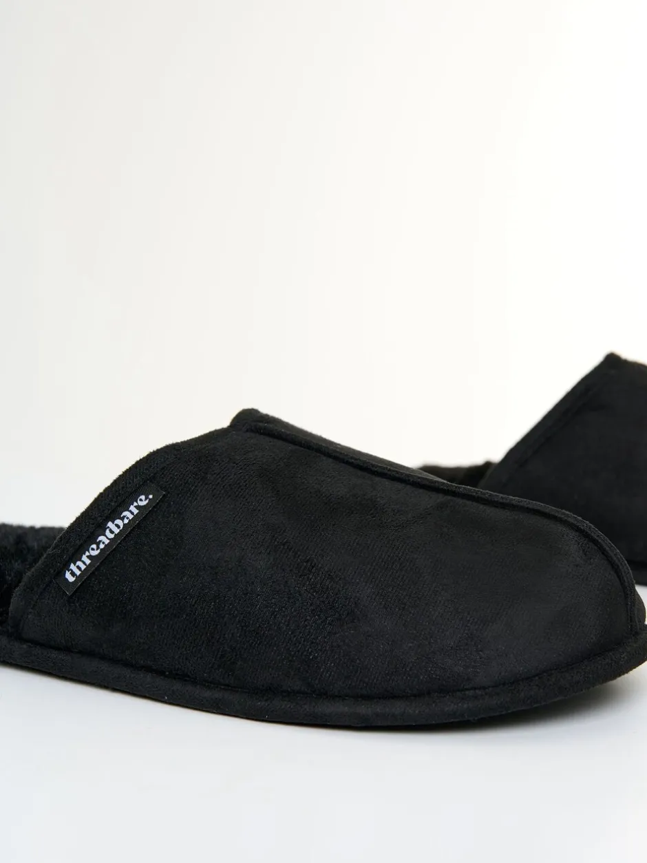 Pantoffels*Threadbare - Faux Fur Lined Slip On Mule Slippers Zwart