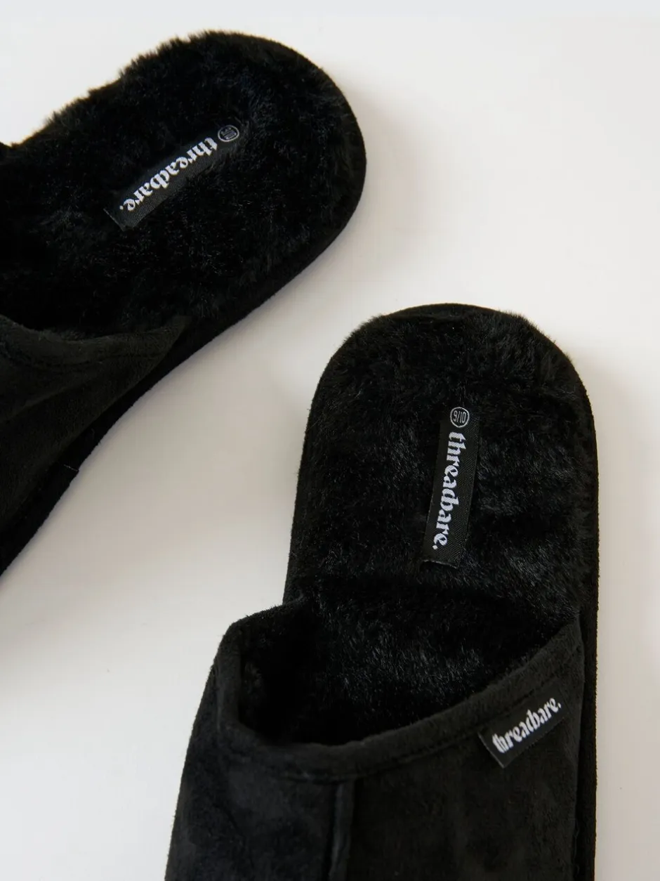 Pantoffels*Threadbare - Faux Fur Lined Slip On Mule Slippers Zwart