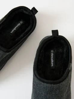 Pantoffels|Threadbare - Faux Suede Faux Fur Lined Mule Slippers Zwart