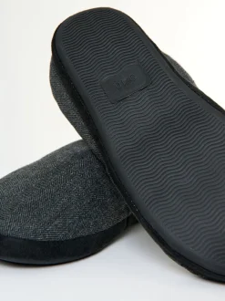 Pantoffels|Threadbare - Faux Suede Faux Fur Lined Mule Slippers Zwart