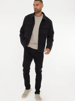 Blazers En Business-Jasjes*Threadbare - Geborsteld overshirt met knoopsluiting Zwart