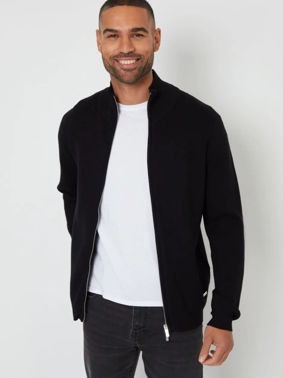 Gebreide Kleding*Threadbare - gebreid vest met rits en opstaande kraag Zwart