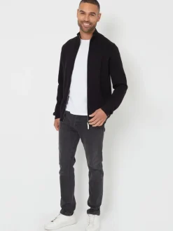 Gebreide Kleding*Threadbare - gebreid vest met rits en opstaande kraag Zwart