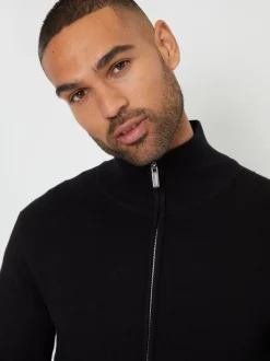 Gebreide Kleding*Threadbare - gebreid vest met rits en opstaande kraag Zwart