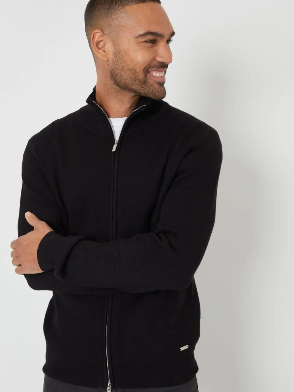 Gebreide Kleding*Threadbare - gebreid vest met rits en opstaande kraag Zwart