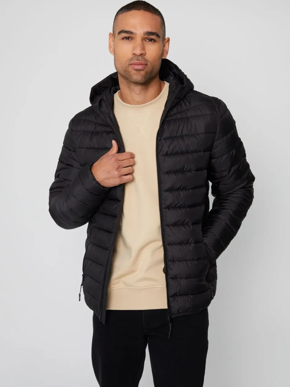 Jassen En Jacks|Threadbare - gewatteerd waterafstotend jack met capuchon en matte afwerking Zwart
