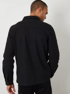 Formele Overhemden*Threadbare - imitatiebont wollen knoopsluiting overshirt Zwart