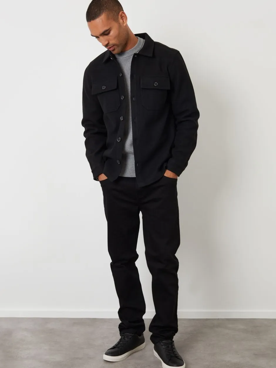 Formele Overhemden*Threadbare - imitatiebont wollen knoopsluiting overshirt Zwart