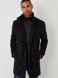 Jassen En Jacks|Threadbare - Lange utility-jas van imitatie-wol met laagjeslook Zwart