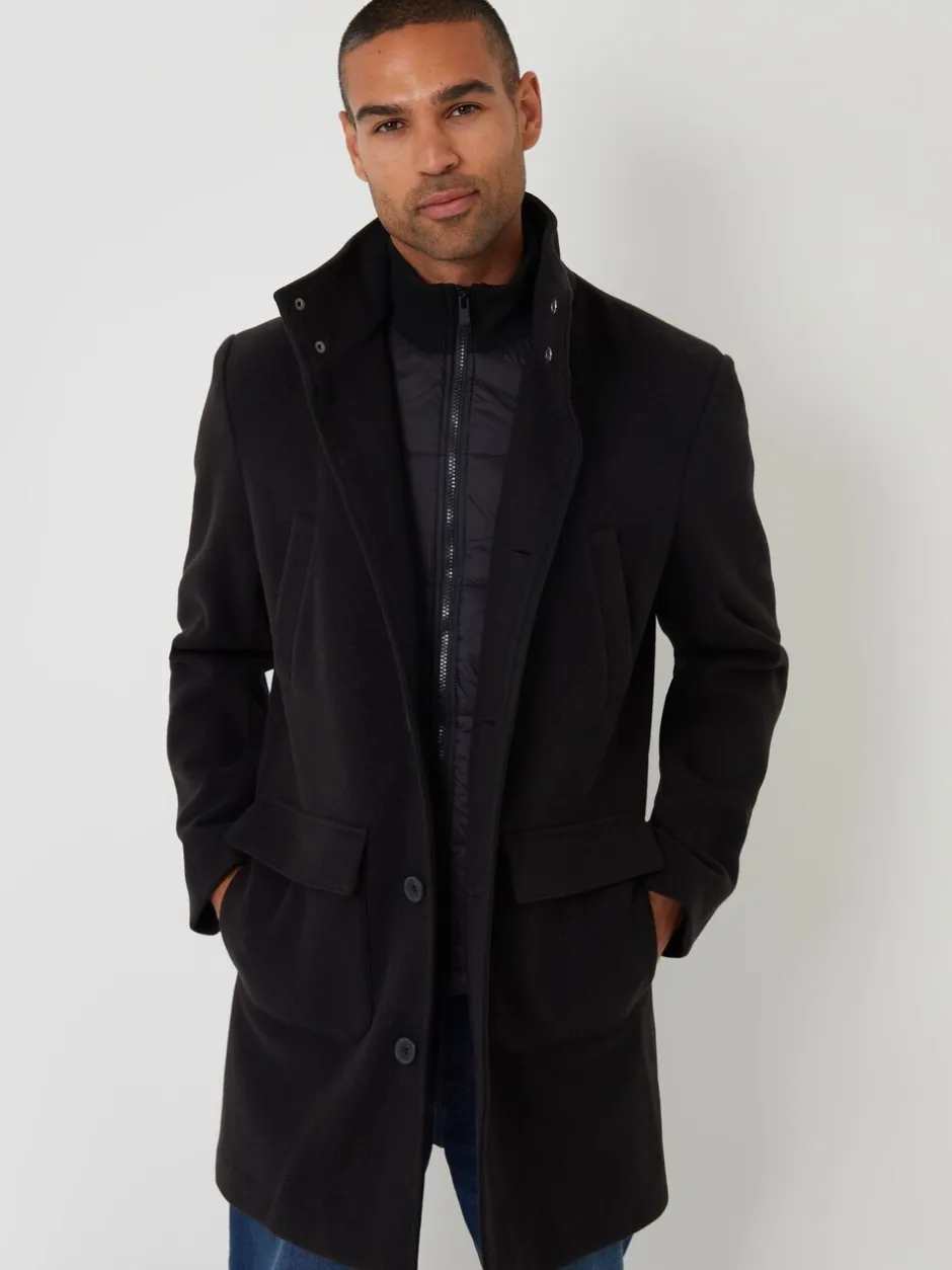 Jassen En Jacks|Threadbare - Lange utility-jas van imitatie-wol met laagjeslook Zwart