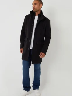 Jassen En Jacks|Threadbare - Lange utility-jas van imitatie-wol met laagjeslook Zwart