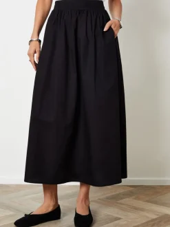 Rokken|Threadbare Zwart - Midi rok met zakken