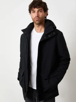 Jassen En Jacks|Threadbare - Showerproof Padded Hooded Coat Zwart