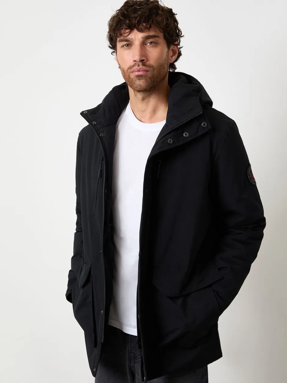 Jassen En Jacks|Threadbare - Showerproof Padded Hooded Coat Zwart