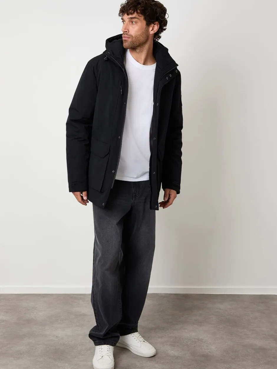 Jassen En Jacks|Threadbare - Showerproof Padded Hooded Coat Zwart