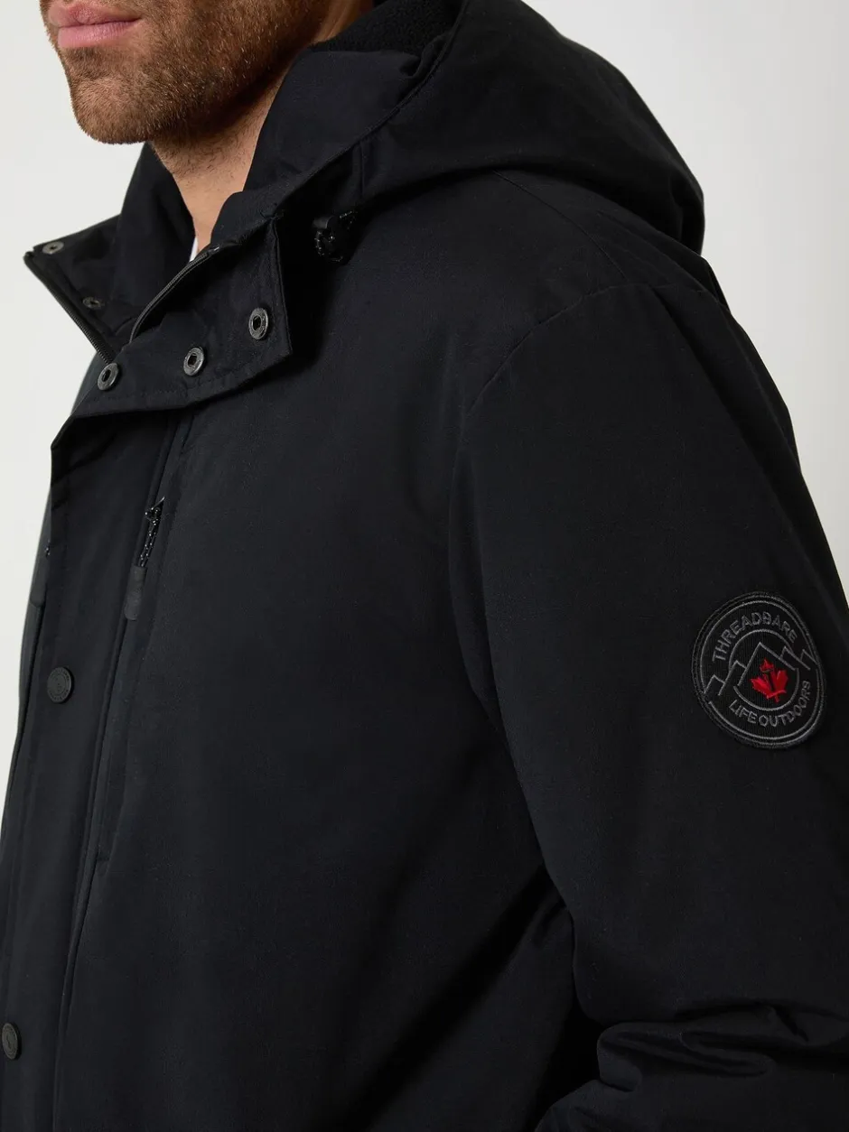 Jassen En Jacks|Threadbare - Showerproof Padded Hooded Coat Zwart