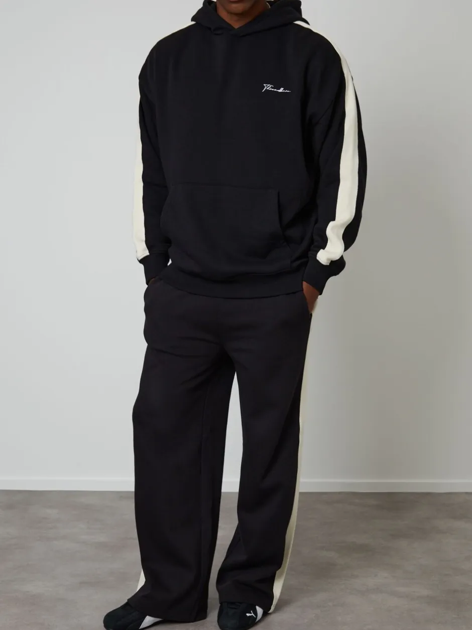Sportkleding|Joggingbroeken|Threadbare - Wide Leg Side Stripe Joggers Zwart