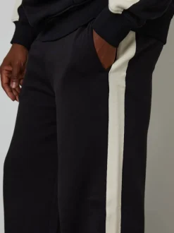 Sportkleding|Joggingbroeken|Threadbare - Wide Leg Side Stripe Joggers Zwart