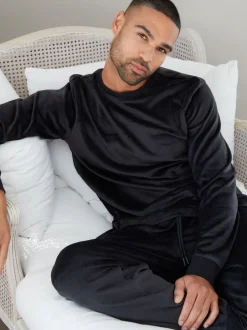 Loungewear*Threadbare - zacht aanvoelende velours loungewear set Zwart