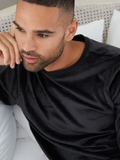 Loungewear*Threadbare - zacht aanvoelende velours loungewear set Zwart