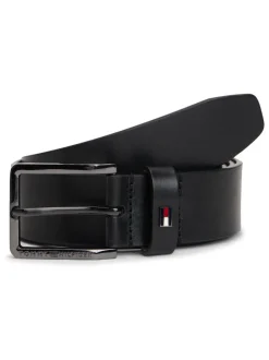 Riemen En Bretels|Tommy Hilfiger - leren riem met geëmailleerde vlag Zwart