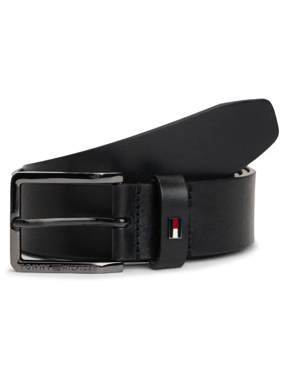Riemen En Bretels|Tommy Hilfiger - leren riem met geëmailleerde vlag Zwart