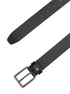 Riemen En Bretels|Tommy Hilfiger - leren riem met geëmailleerde vlag Zwart