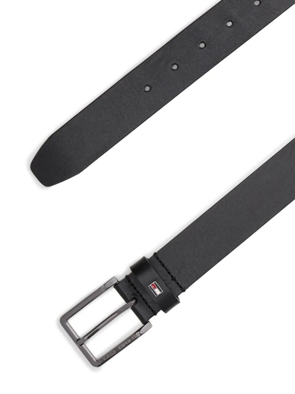 Riemen En Bretels|Tommy Hilfiger - leren riem met geëmailleerde vlag Zwart