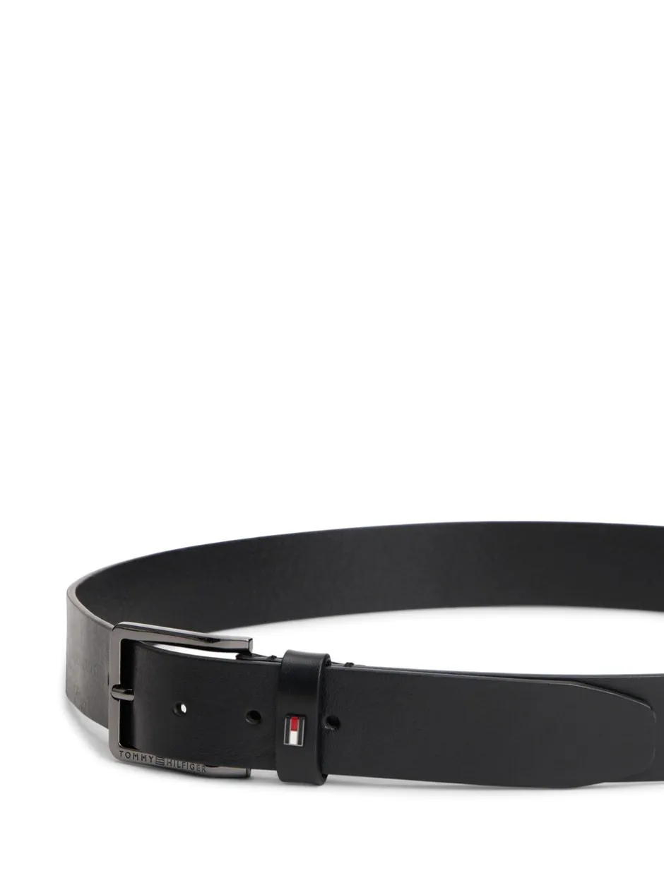 Riemen En Bretels|Tommy Hilfiger - leren riem met geëmailleerde vlag Zwart