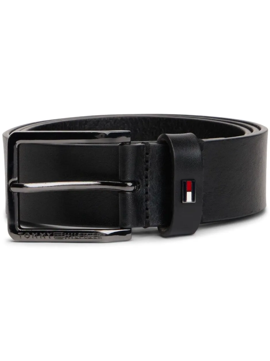 Riemen En Bretels|Tommy Hilfiger - leren riem met geëmailleerde vlag Zwart