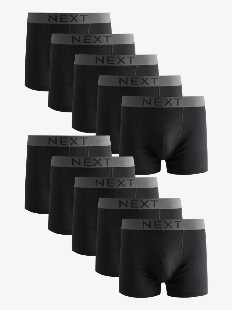Ondergoed|Ondergoed|Next Zwart - Verpakking van 10 - 100% katoenen boxershorts