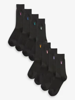 Sokken|Sokken|Next Zwart - Verpakking van 8 - Meerkleurige Stag Lasting Fresh sokken met borduursel