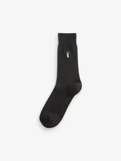 Sokken|Sokken|Next Zwart - Verpakking van 8 - Meerkleurige Stag Lasting Fresh sokken met borduursel