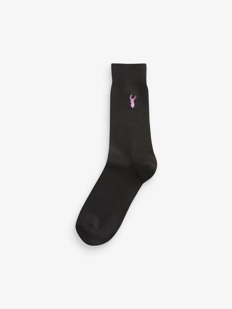 Sokken|Sokken|Next Zwart - Verpakking van 8 - Meerkleurige Stag Lasting Fresh sokken met borduursel