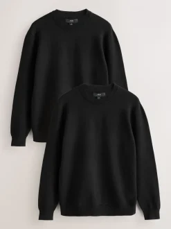 Gebreide Kleding*Next Zwart - Verpakking van 2 regular-fit zacht aanvoelende truien met ronde hals
