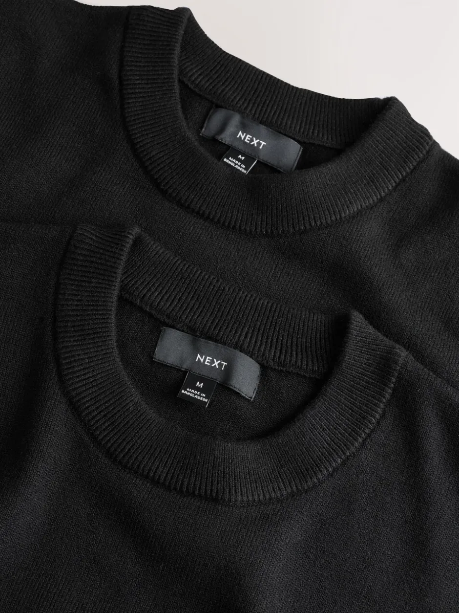 Gebreide Kleding*Next Zwart - Verpakking van 2 regular-fit zacht aanvoelende truien met ronde hals