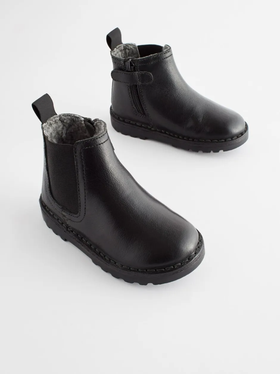 Boots*Next - Warm gevoerde leren Chelsea laarzen Zwart