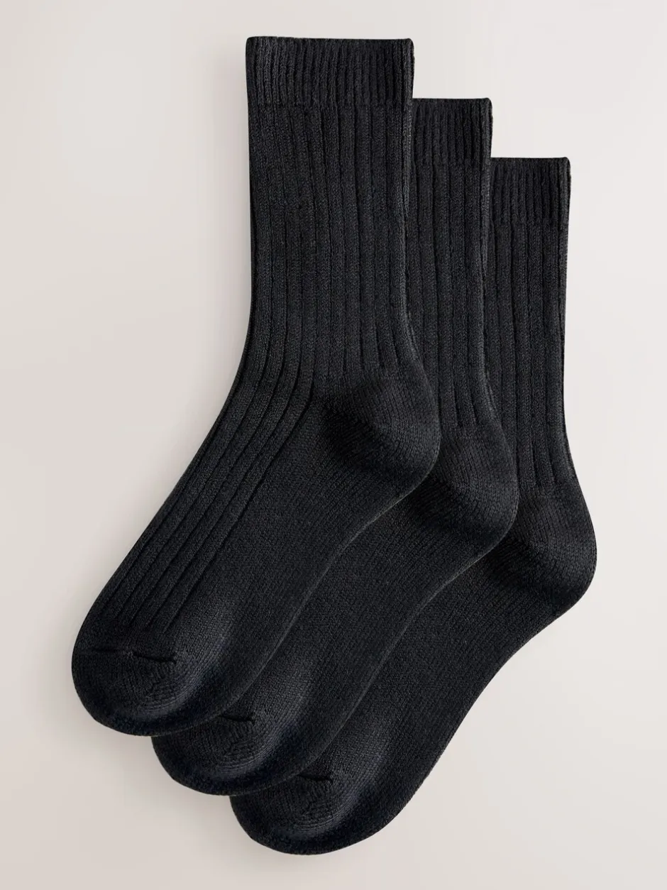 Sokken En Panty's|Next - Warm Handle Ribbed Ankle Socks 3 Pack Zwart