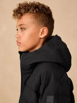 Schoolkleding|Next - Waterdicht halfzwaar jack met capuchon (3-17jr) Zwart